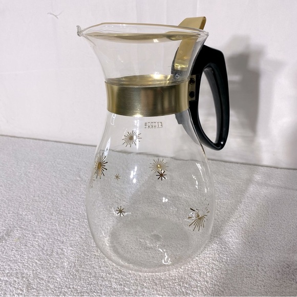 Vintage MCM PYREX Gold Atomic Print Glass Carafe W Lid - Picture 13 of 13